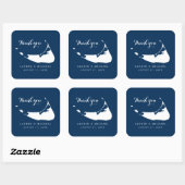 Navy Blue Nantucket Island Kaart Bruiloft Dank u Vierkante Sticker (Vel)