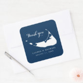 Navy Blue Nantucket Island Kaart Bruiloft Dank u Vierkante Sticker (Envelop)