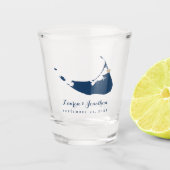 Navy Blue Nantucket Island Kaart Gold Heart Weddin Shot Glas (Voorkant)
