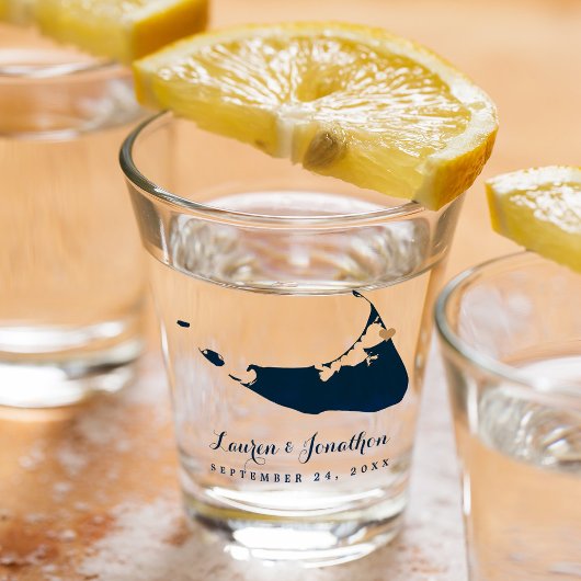 Navy Blue Nantucket Island Kaart Gold Heart Weddin Shot Glas