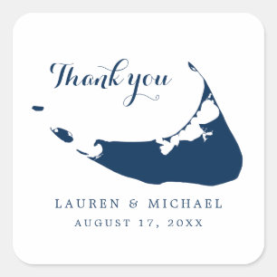 Navy Blue Nantucket Island Kaart Huwelijksreceptie Vierkante Sticker
