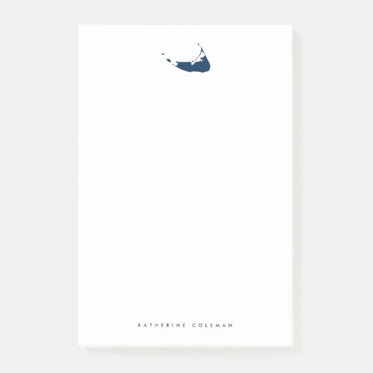 Navy Blue Nantucket Island Kaart Monogram Post-it® Notes (Voorkant)