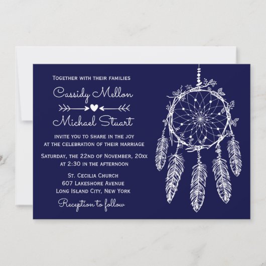 Navy Blue Native American Dream Catcher Wedding Kaart (Voorkant)
