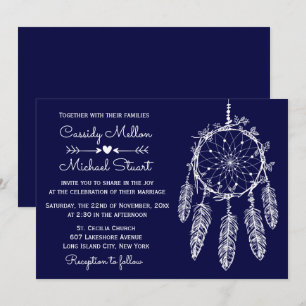 Navy Blue Native American Dream Catcher Wedding Kaart