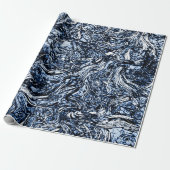 Navy Blue Natuur Abstract patroon Cadeaupapier (Uitgerold)