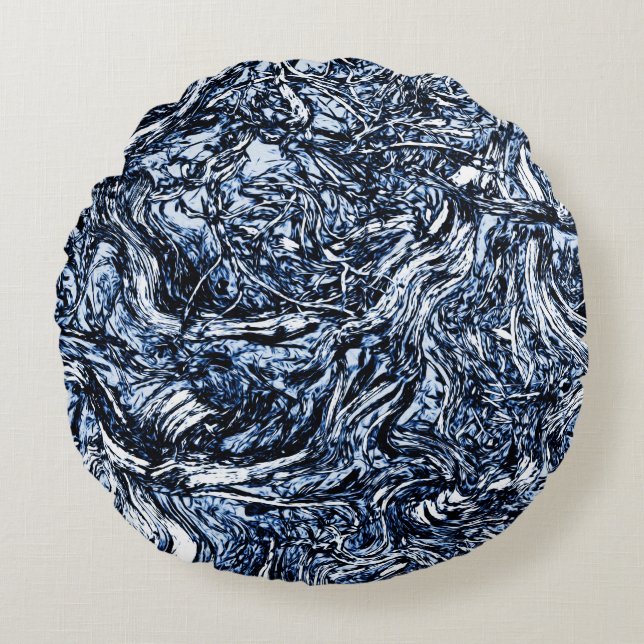 Navy Blue Natuur Abstract patroon Rond Kussen (Voorkant)