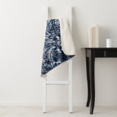 Navy Blue Natuur Abstract patroon Sherpa Deken (In situ)