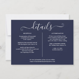Navy Blue Nautcial Bruiloft Details Informatie Kaart