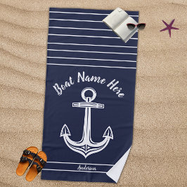 Navy Blue Nautical Anchor Add Boat Name Strandlaken