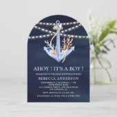 Navy Blue Nautical Anchor Arch Baby shower Kaart (Staand voorkant)