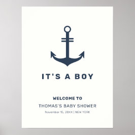 Navy Blue Nautical Anchor Baby shower Welkom Poster
