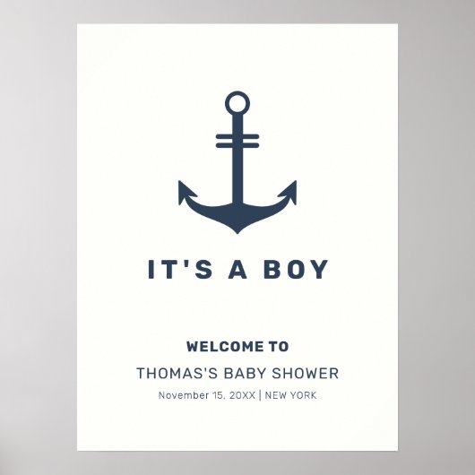 Navy Blue Nautical Anchor Baby shower Welkom Poster (Voorkant)