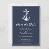 Navy Blue Nautical Anchor Bewaar de datum Kaart (Voorkant)