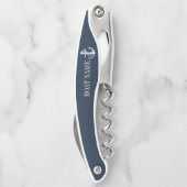 Navy Blue Nautical Anchor Boat Naam Kurkentrekker (Achterkant)