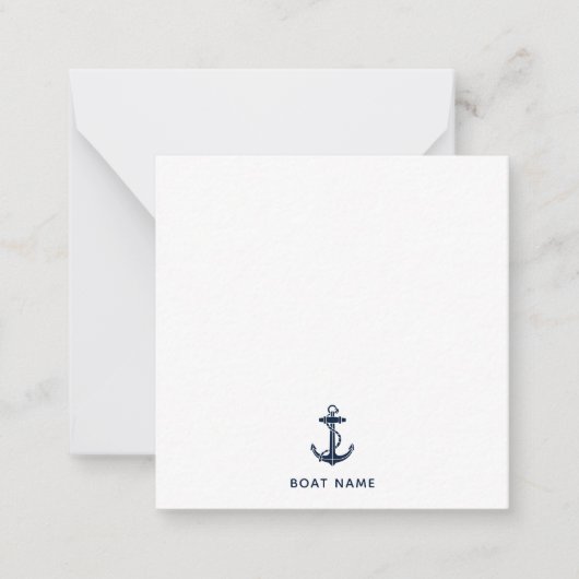 Navy Blue Nautical Anchor Boat Name Custom Notitiekaartje (Voorkant)