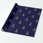 Navy blue nautical anchor cadeaupapier (Uitgerold)