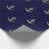 Navy blue nautical anchor cadeaupapier (Hoek)