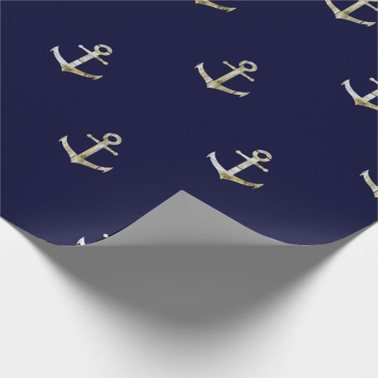 Navy blue nautical anchor cadeaupapier (Hoek)