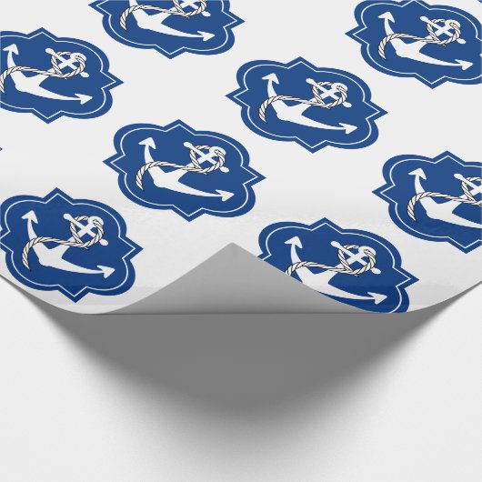 Navy Blue Nautical Anchor Cadeaupapier (Hoek)