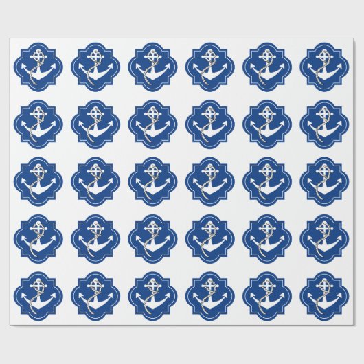 Navy Blue Nautical Anchor Cadeaupapier (Vlak)