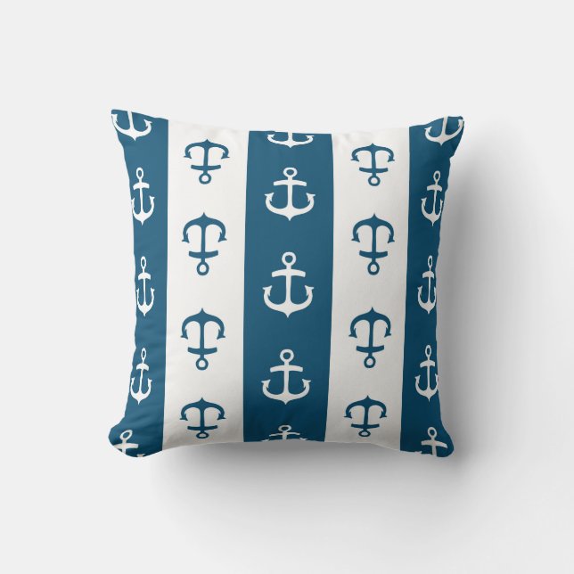 Navy Blue Nautical Anchor Decorative Pillow Kussen (Voorkant)