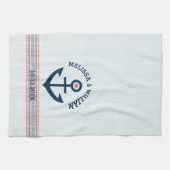 Navy Blue Nautical Anchor & Decorative Stripes Theedoek (Horizontaal)