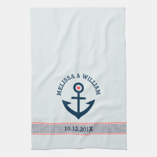 Navy Blue Nautical Anchor & Decorative Stripes Theedoek