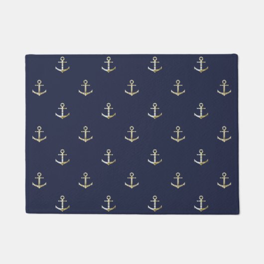 Navy blue nautical anchor deurmat (Voorkant)
