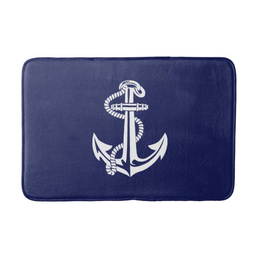 Navy Blue Nautical Anchor Grey Bath Mat (Voorkant)