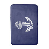 Navy Blue Nautical Anchor Grey Bath Mat (Voorkant Verticaal)