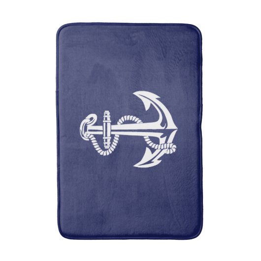 Navy Blue Nautical Anchor Grey Bath Mat (Voorkant Verticaal)