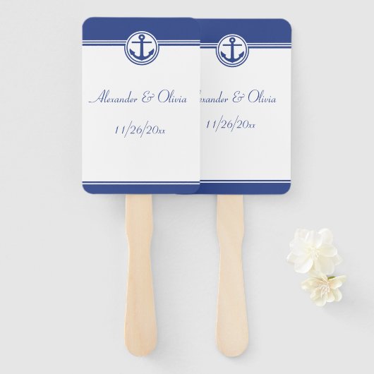 Navy Blue Nautical Anchor Handwaaier (Voorkant en achterkant)