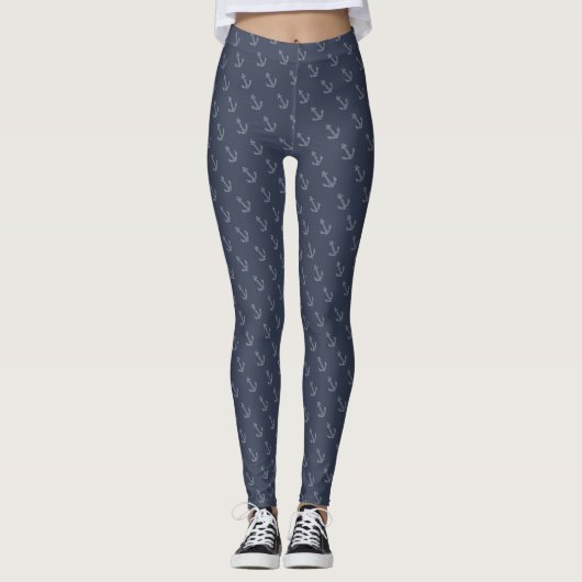 Navy Blue Nautical Anchor Leggings (Voorkant)