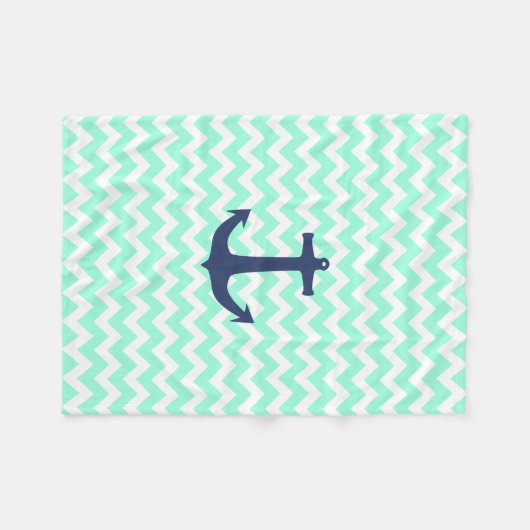 Navy Blue Nautical Anchor Mint Blue Chevron Fleece Deken (Voorkant (Horizontaal))