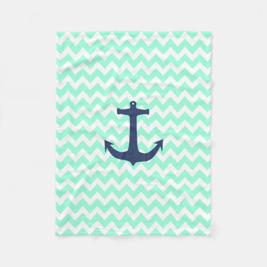 Navy Blue Nautical Anchor Mint Blue Chevron Fleece Deken (Voorkant)