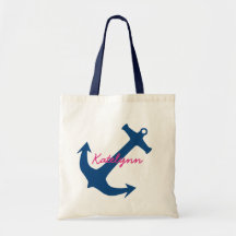 Navy Blue Nautical Anchor Monogram Canvas Tas