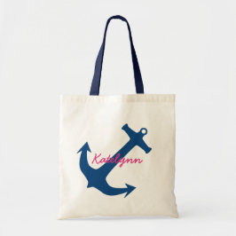 Navy Blue Nautical Anchor Monogram Canvas Tas