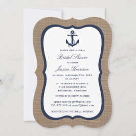 Navy Blue Nautical Anchor on Burlap Vrijgezellenfe Kaart