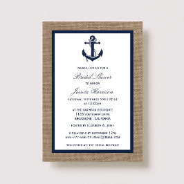 Navy Blue Nautical Anchor on Burlap Vrijgezellenfe Kaart