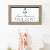Navy Blue Nautical Anchor on Burlap Vrijgezellenfe Spandoek (Insitu)