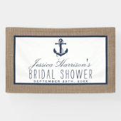 Navy Blue Nautical Anchor on Burlap Vrijgezellenfe Spandoek (Horizontaal)