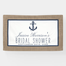 Navy Blue Nautical Anchor on Burlap Vrijgezellenfe Spandoek