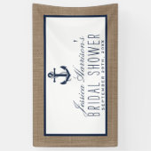 Navy Blue Nautical Anchor on Burlap Vrijgezellenfe Spandoek (Verticaal)