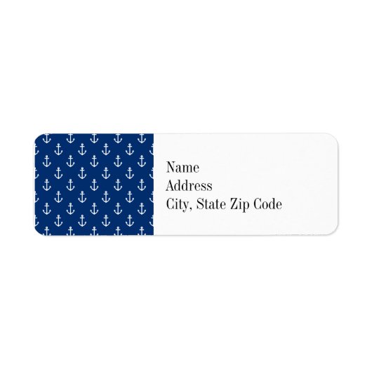Navy Blue Nautical Anchor Pattern Etiket (Voorkant)