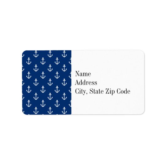 Navy Blue Nautical Anchor Pattern Etiket (Voorkant)