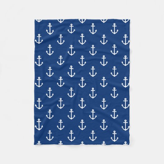 Navy Blue Nautical Anchor Pattern Fleece Deken (Voorkant)