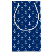 Navy Blue Nautical Anchor Pattern Klein Cadeauzakje (Achterkant)