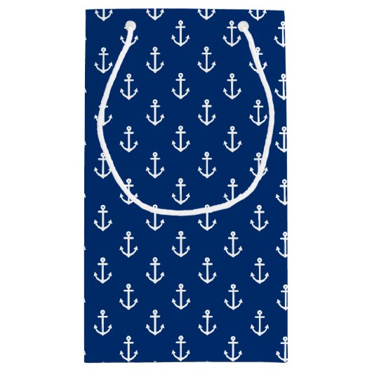 Navy Blue Nautical Anchor Pattern Klein Cadeauzakje (Achterkant)