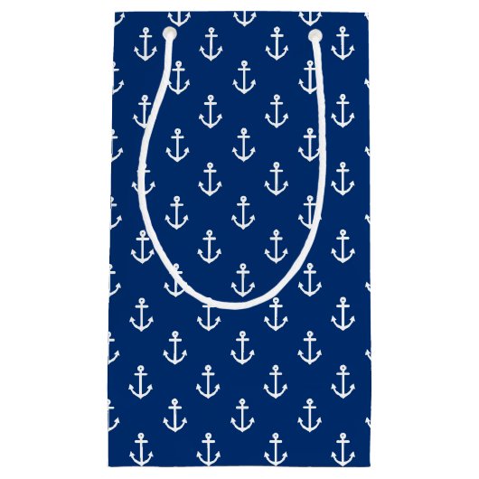 Navy Blue Nautical Anchor Pattern Klein Cadeauzakje (Voorkant)