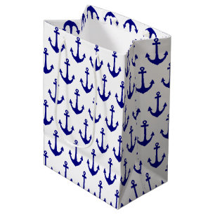 Navy Blue Nautical Anchor Pattern Medium Cadeauzakje